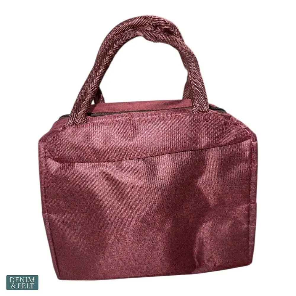 NEW Insulated Lunch Bag Burgundy Bear Logo Reusable Zip Closure Work School Tote